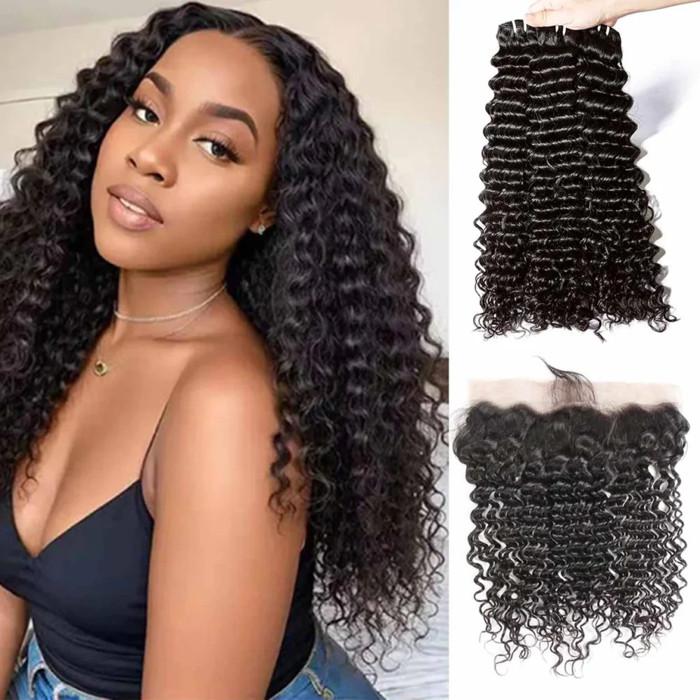Raw Hair Bundles Sew in Extensions Deep Wave Double Drawn